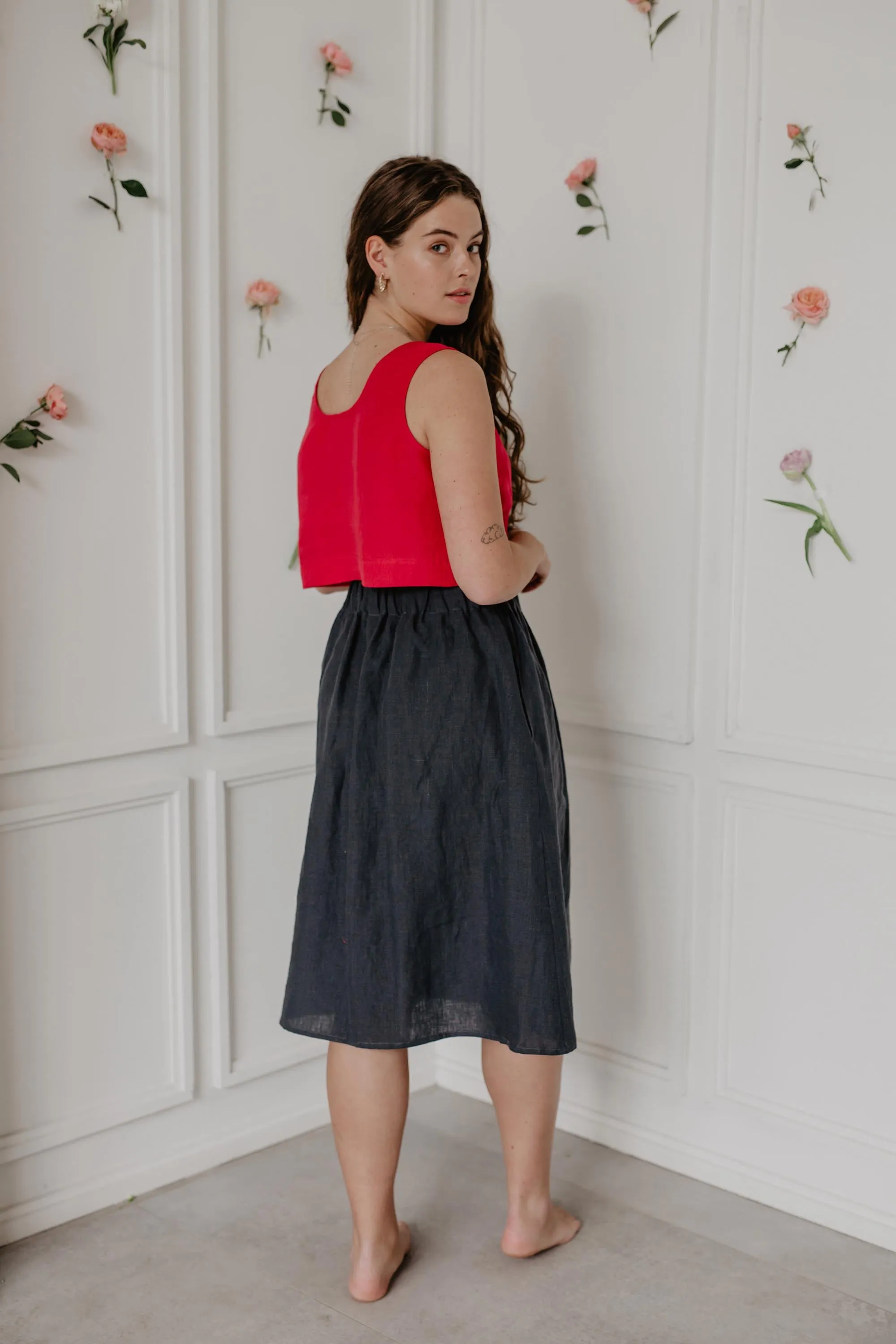 Linen skirt with buttons DAISY - Charcoal