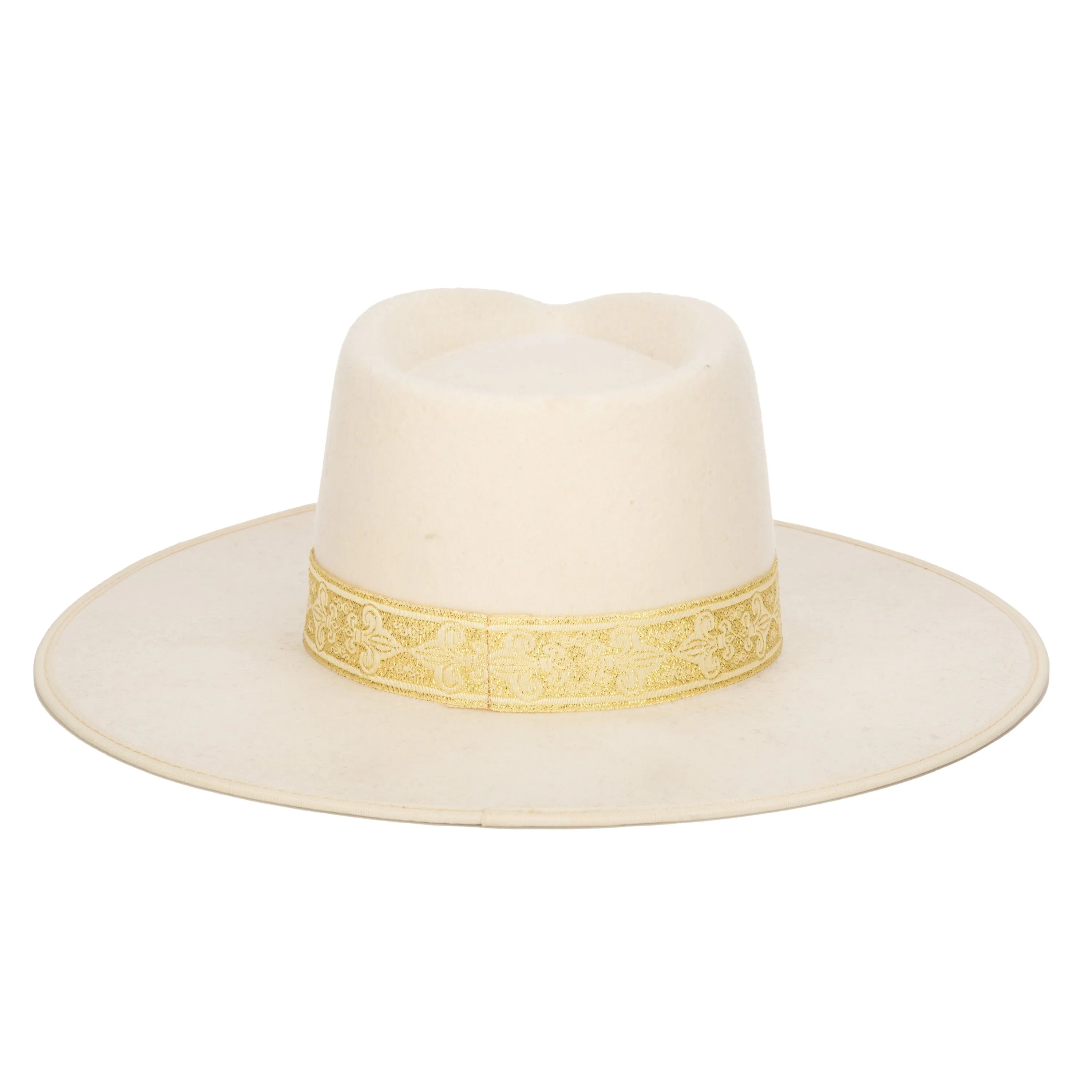 Love At First Sight- Women's Wool Felt Fedora Gold Jacquard Band