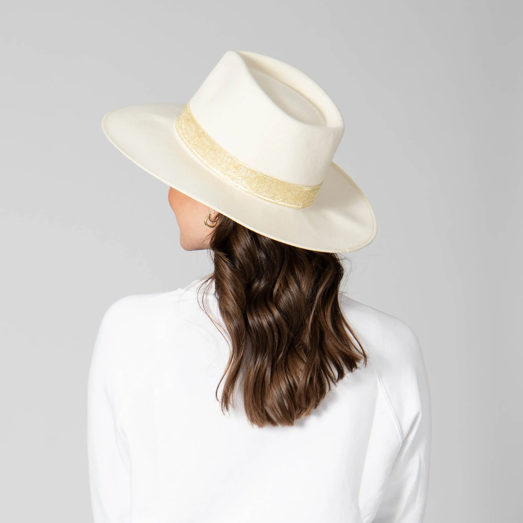 Love At First Sight- Women's Wool Felt Fedora Gold Jacquard Band