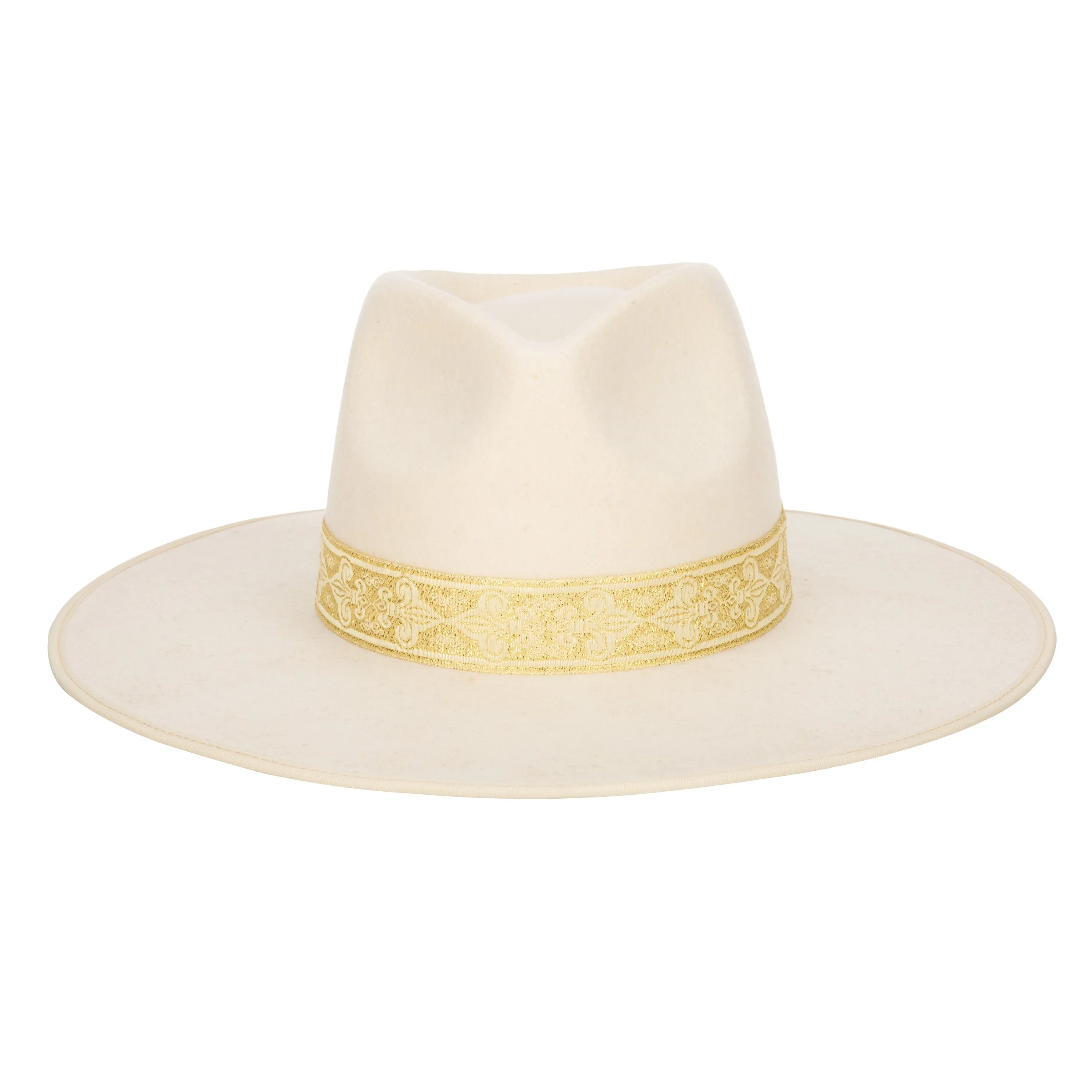 Love At First Sight- Women's Wool Felt Fedora Gold Jacquard Band