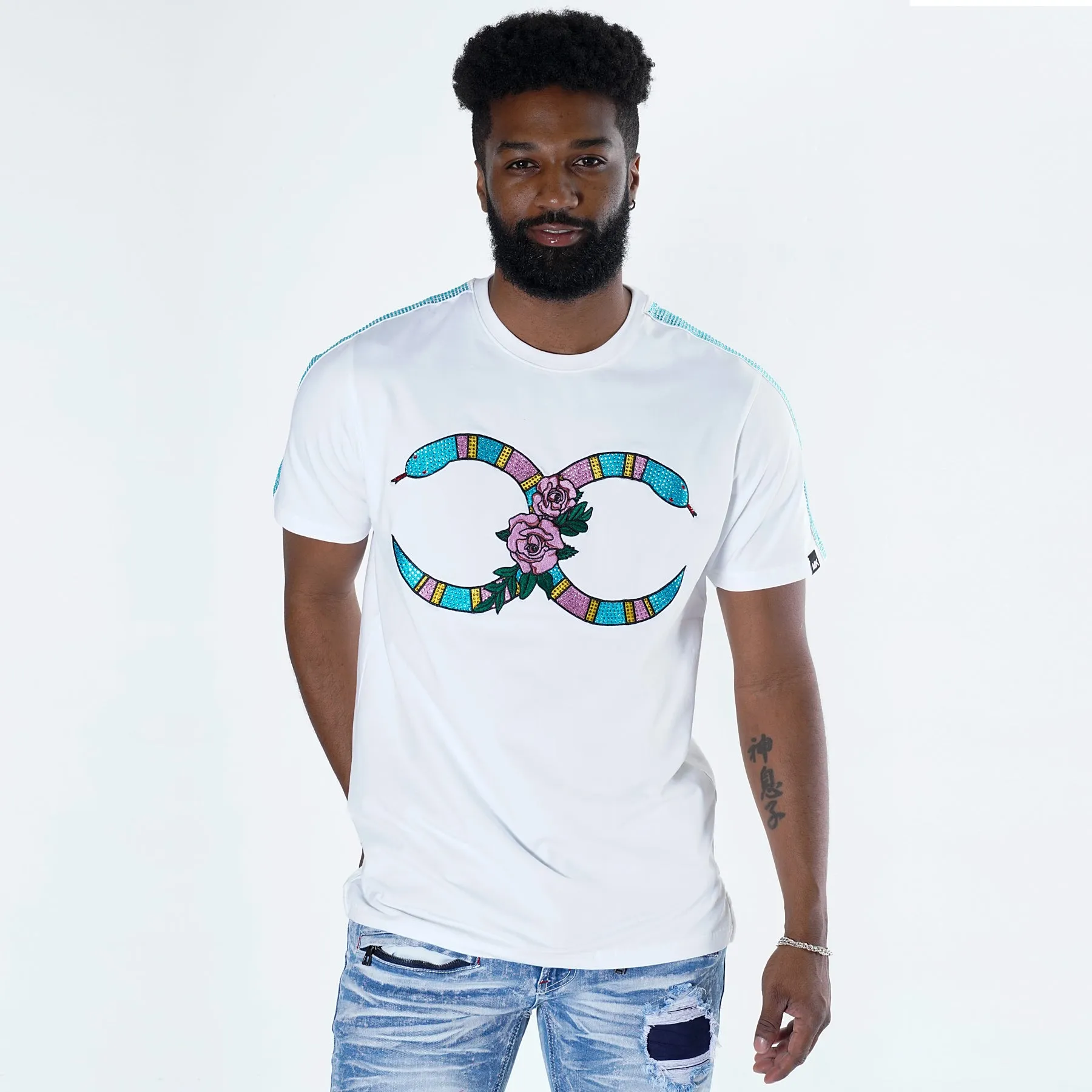 M180 Makobi Rose Snake Tee - White