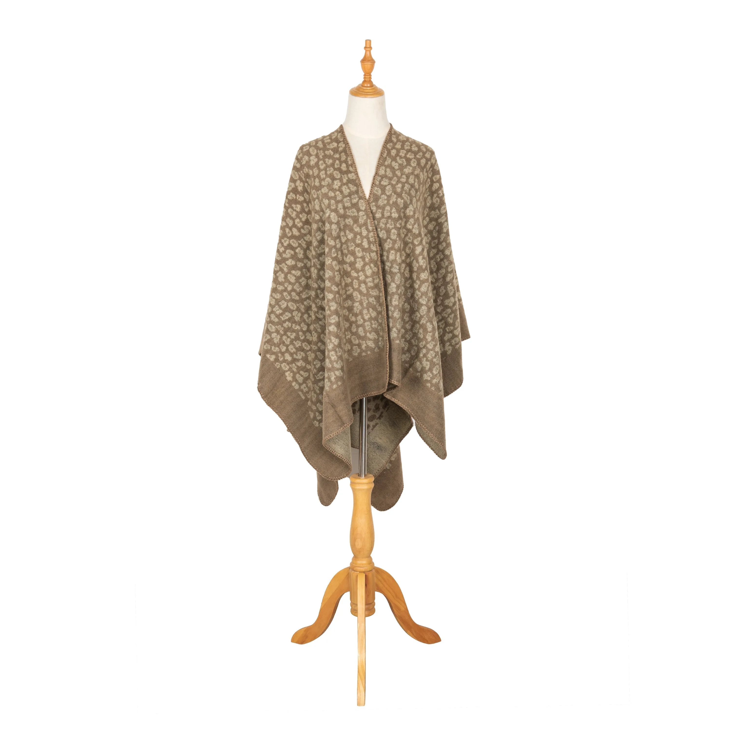 Marybeth - Womens Jacquard Leopard Open Front Poncho