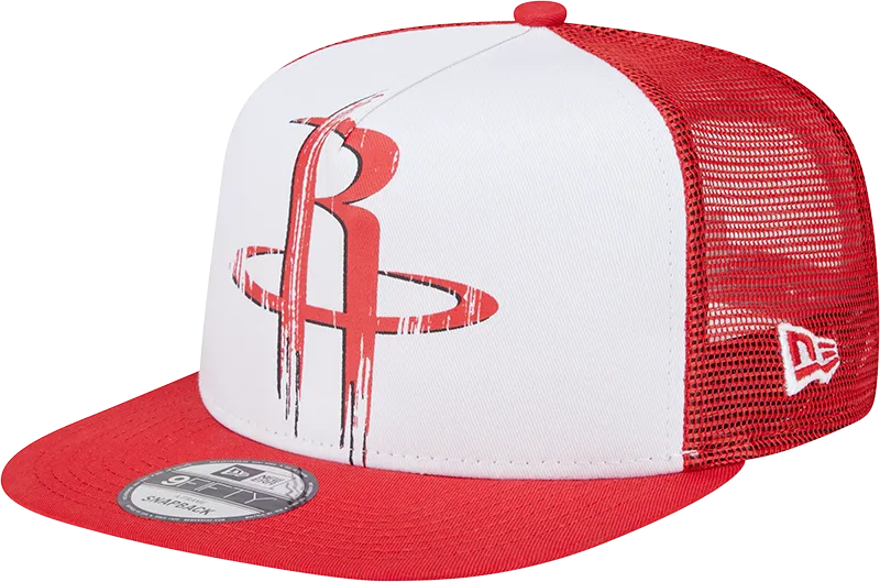 Men's Houston Rockets New Era 9FIFTY Distressed Trucker Adjustable Cap