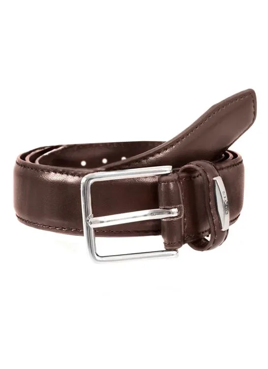 Men's Lined Leather Belt with Shiny Gunmetal Buckle