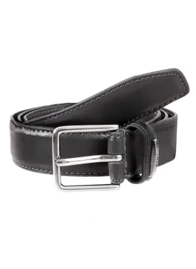 Men's Lined Leather Belt with Shiny Gunmetal Buckle