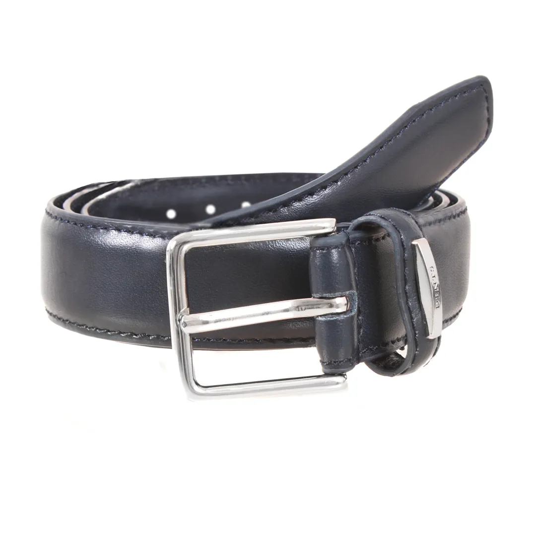 Men's Lined Leather Belt with Shiny Gunmetal Buckle