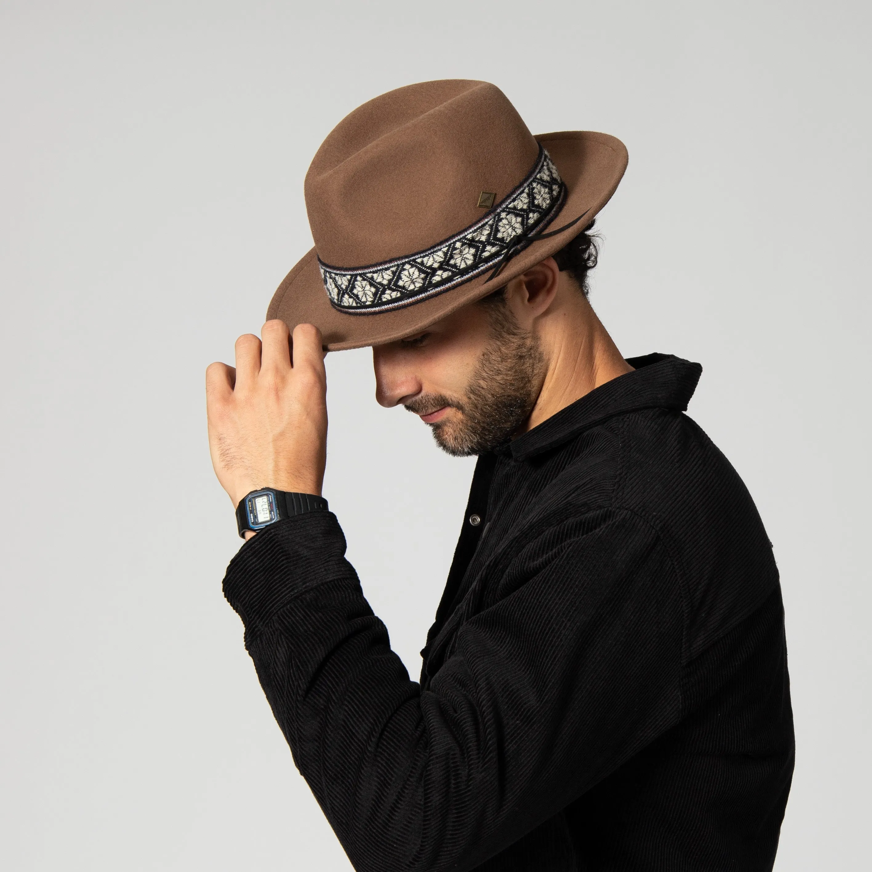 Men's Wool Felt Fedora With Textured Jacquard Band