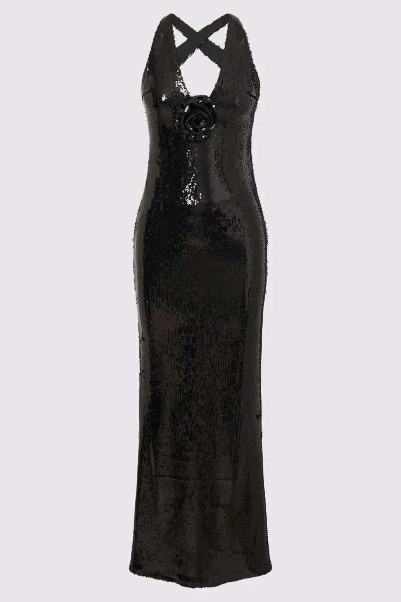 Mesmerizing Arrival Backless Sequin Maxi Dress