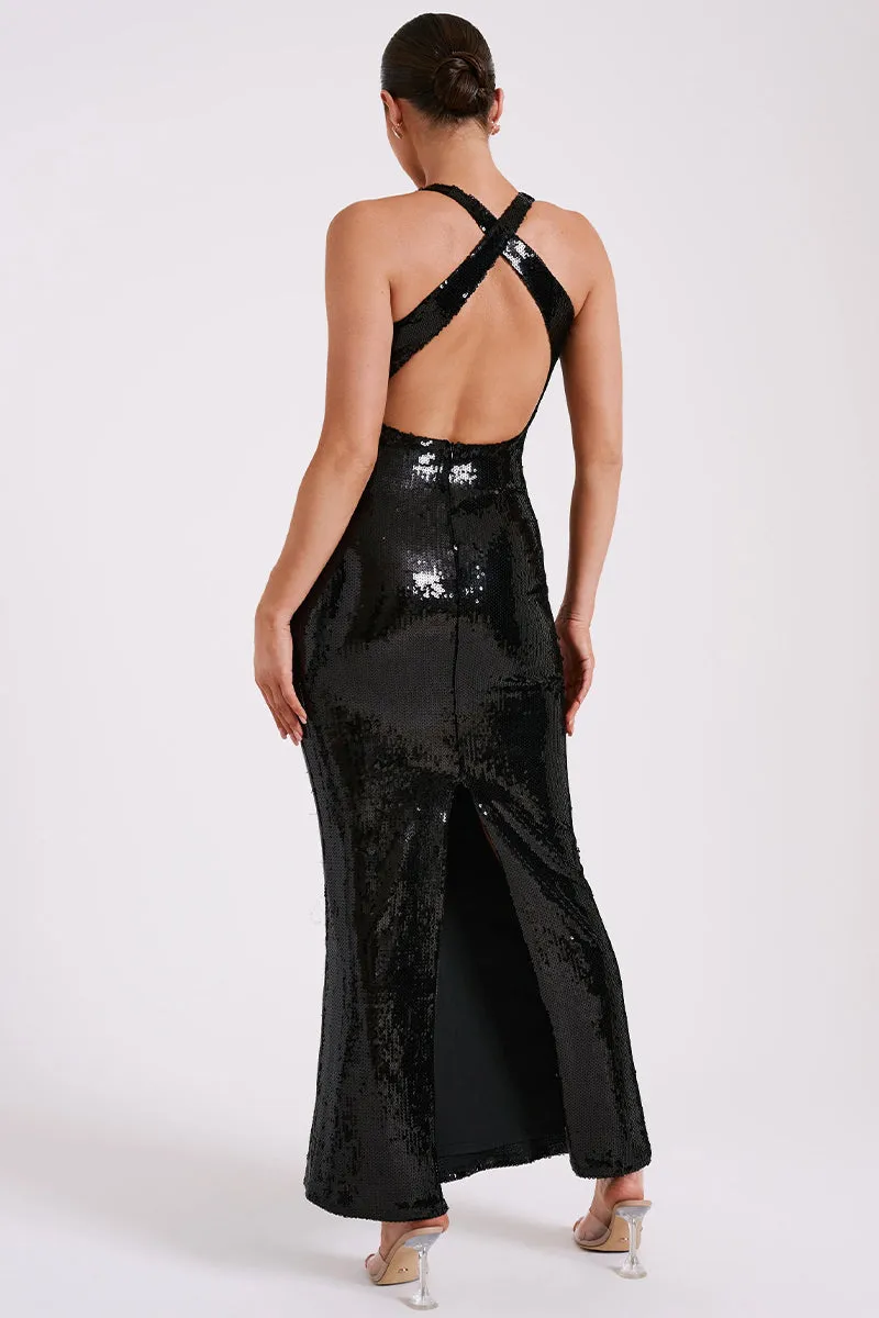 Mesmerizing Arrival Backless Sequin Maxi Dress