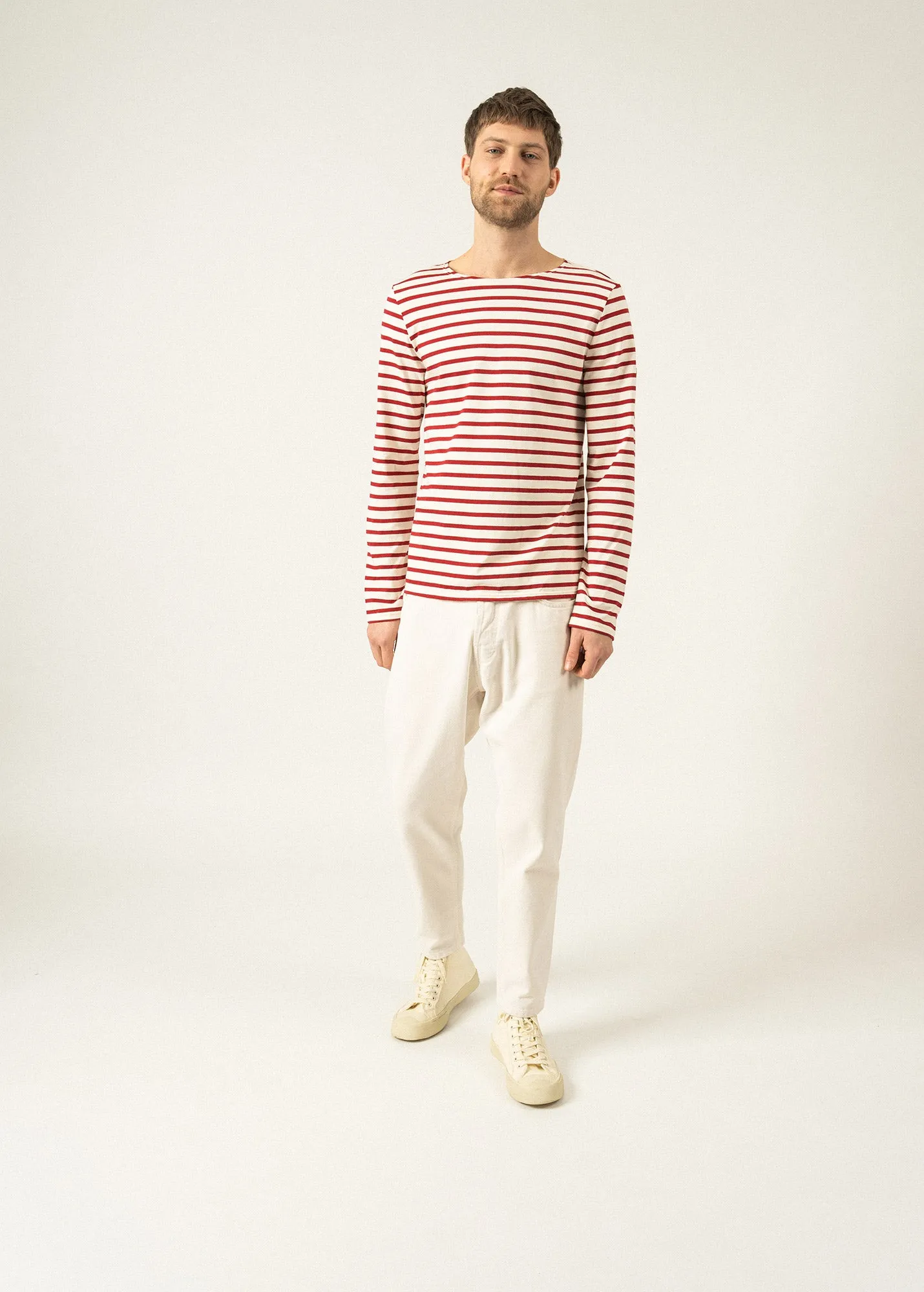 MINQUIERS MODERN - Authentic Breton Stripe Shirt | Soft Cotton | Men Fit (ECRU / MAROON)