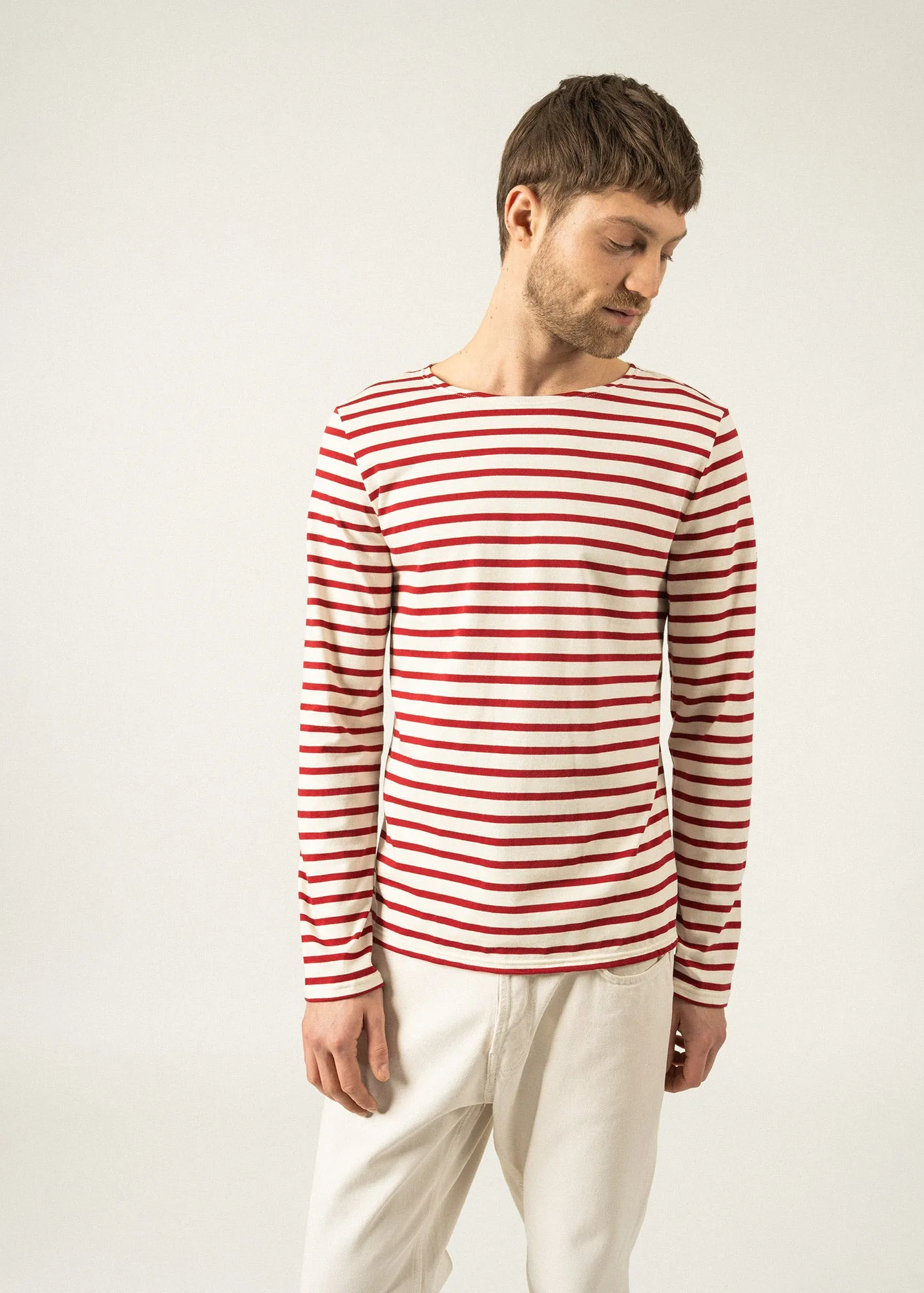 MINQUIERS MODERN - Authentic Breton Stripe Shirt | Soft Cotton | Men Fit (ECRU / MAROON)