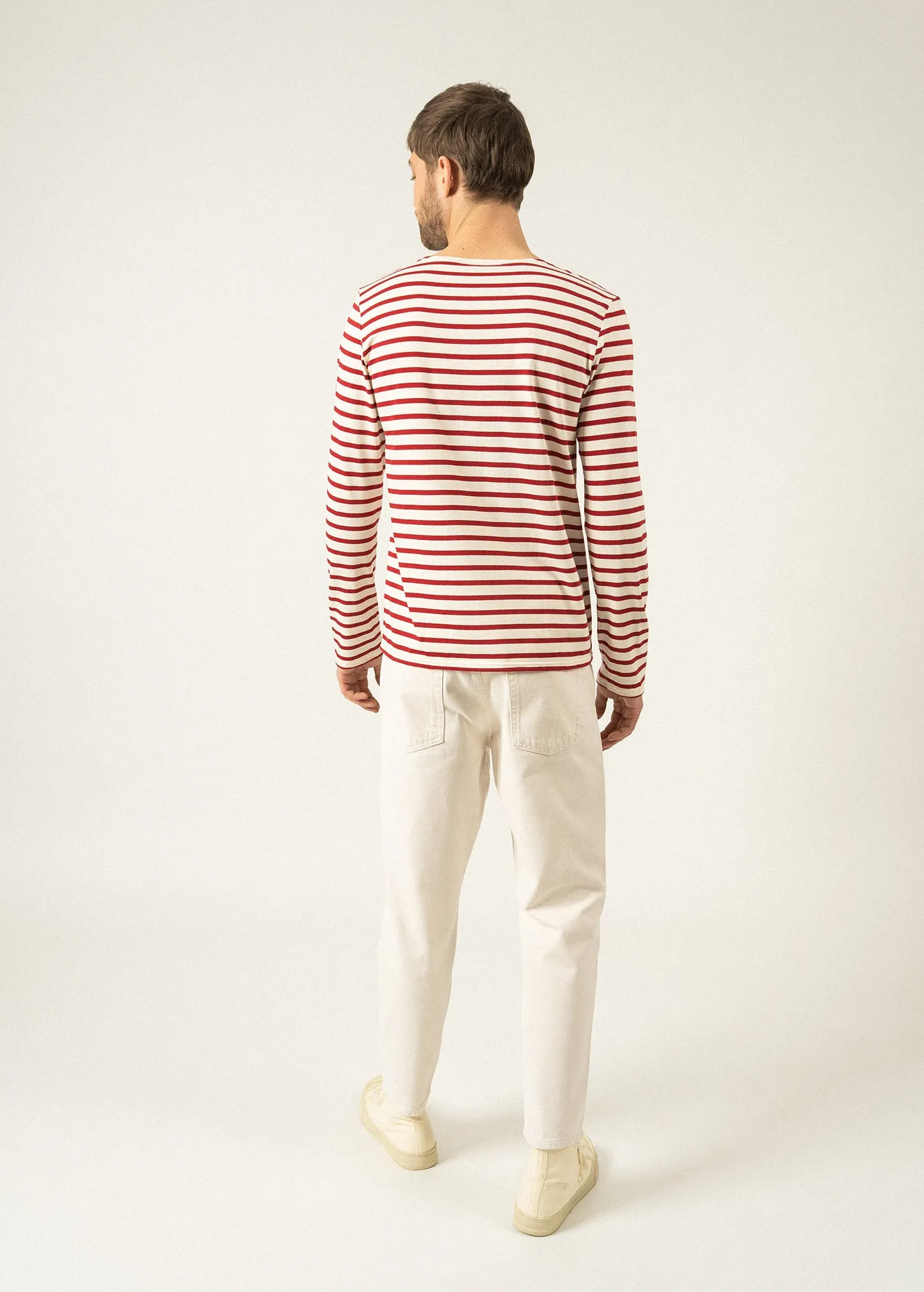 MINQUIERS MODERN - Authentic Breton Stripe Shirt | Soft Cotton | Men Fit (ECRU / MAROON)