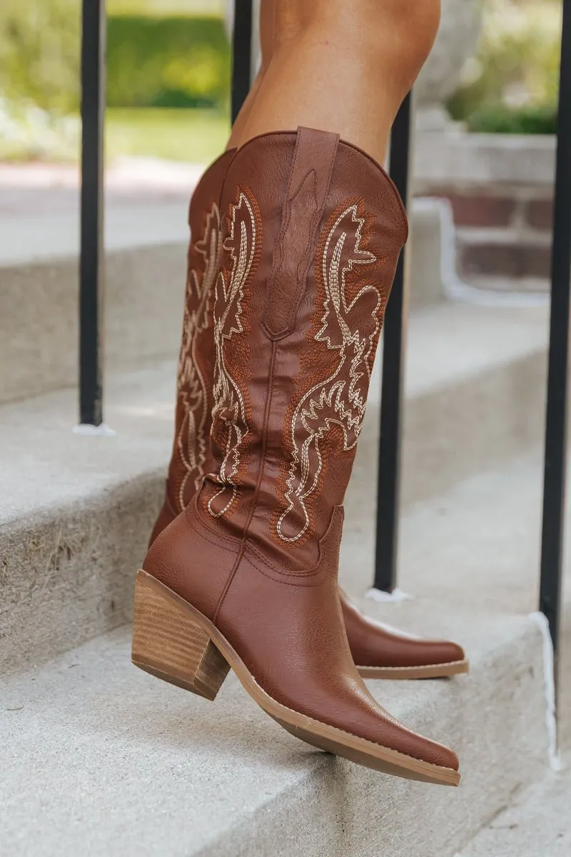 Natalie Tan Embroidered Cowboy Boots - FINAL SALE