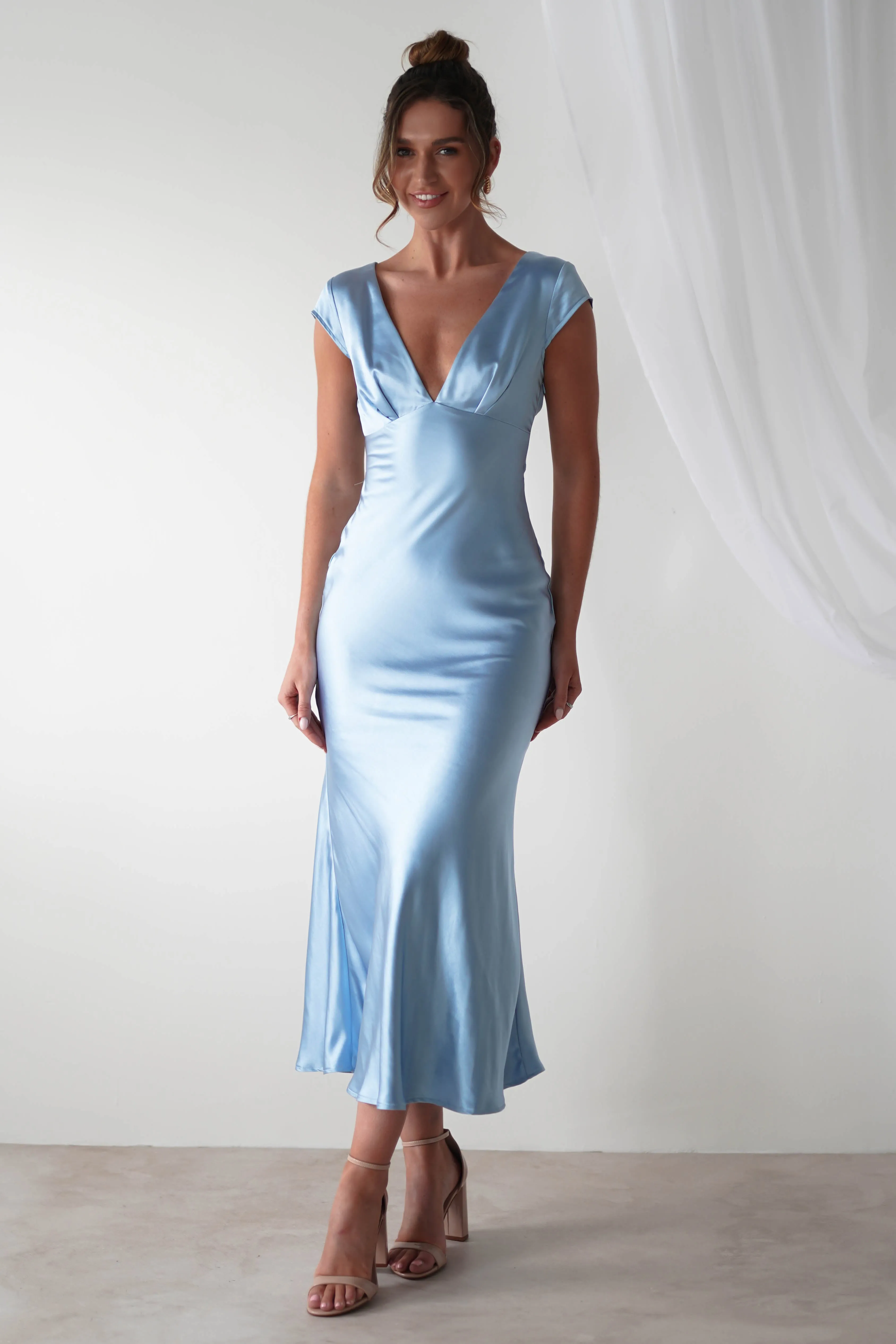 Nellie Soft Satin Midaxi Dress | Blue