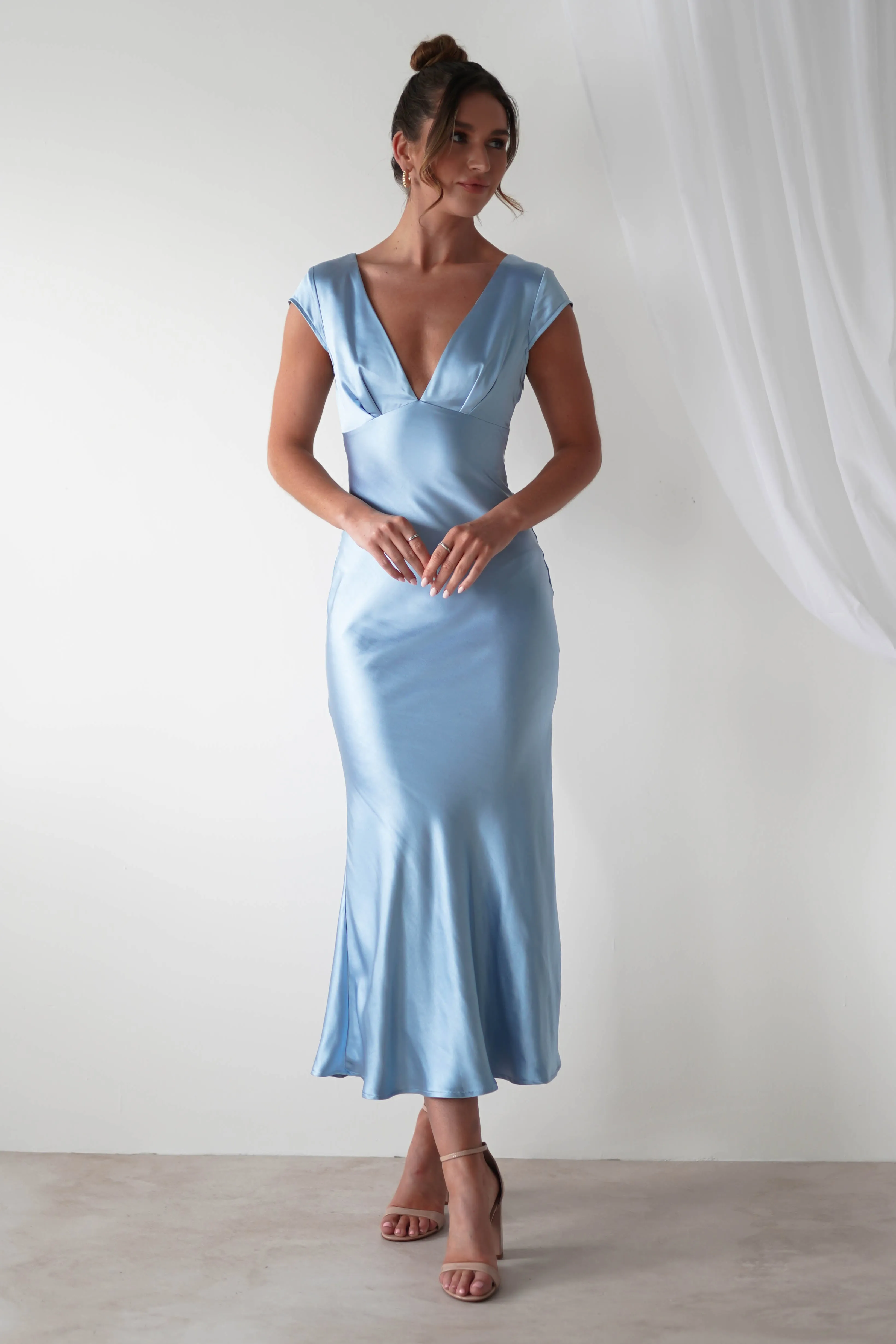 Nellie Soft Satin Midaxi Dress | Blue