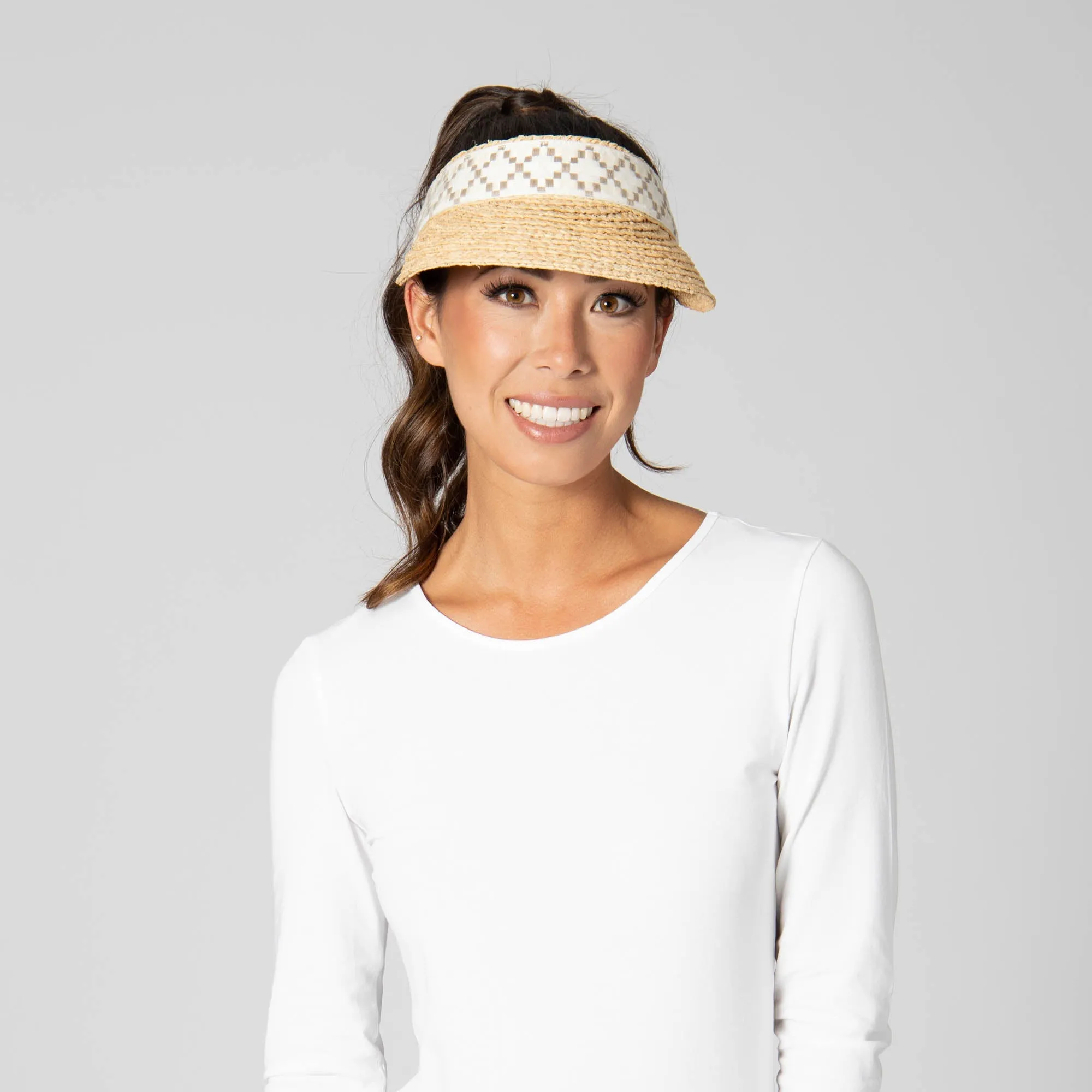 Past Noon - Women's Raffia Braid Visor with Jacquard Band