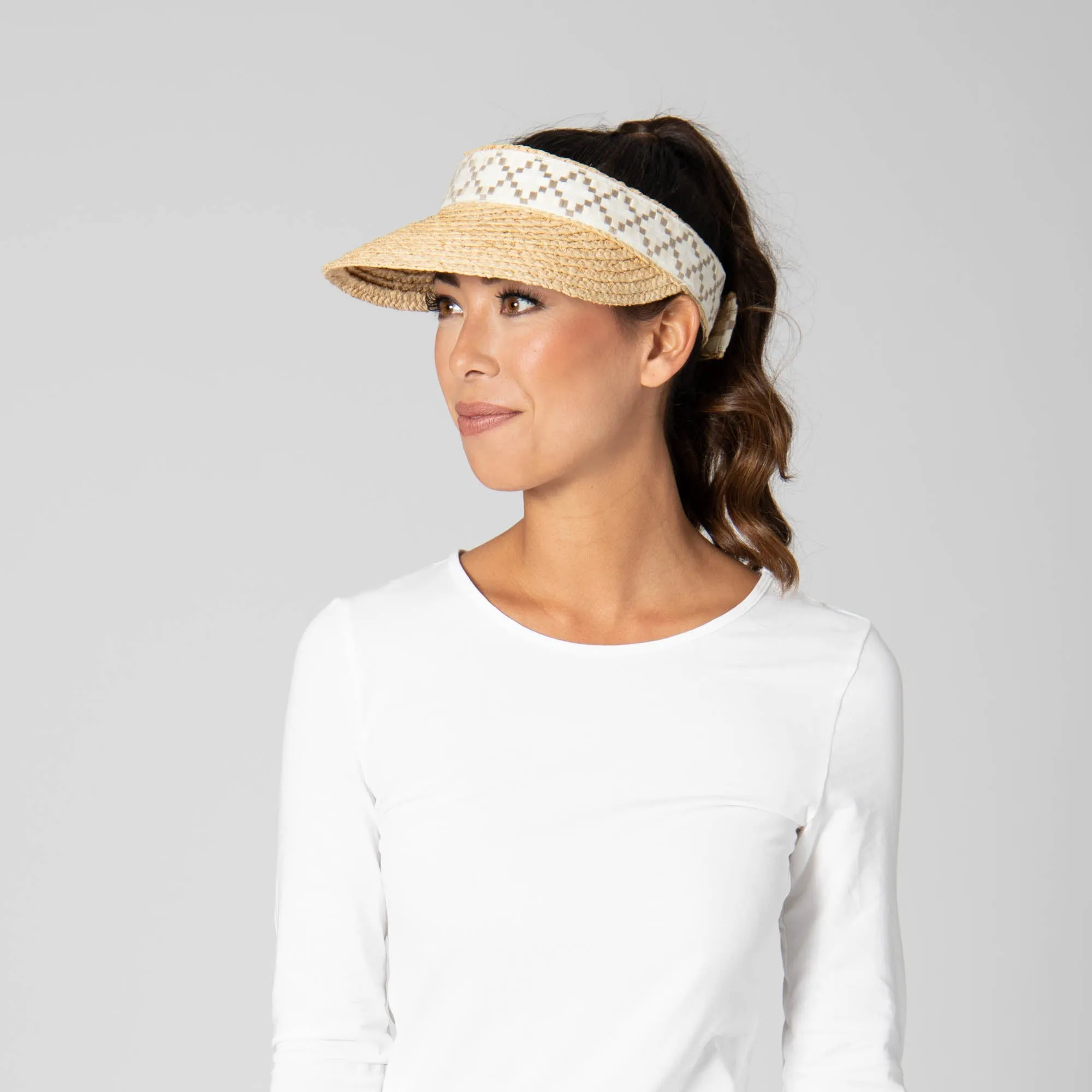 Past Noon - Women's Raffia Braid Visor with Jacquard Band