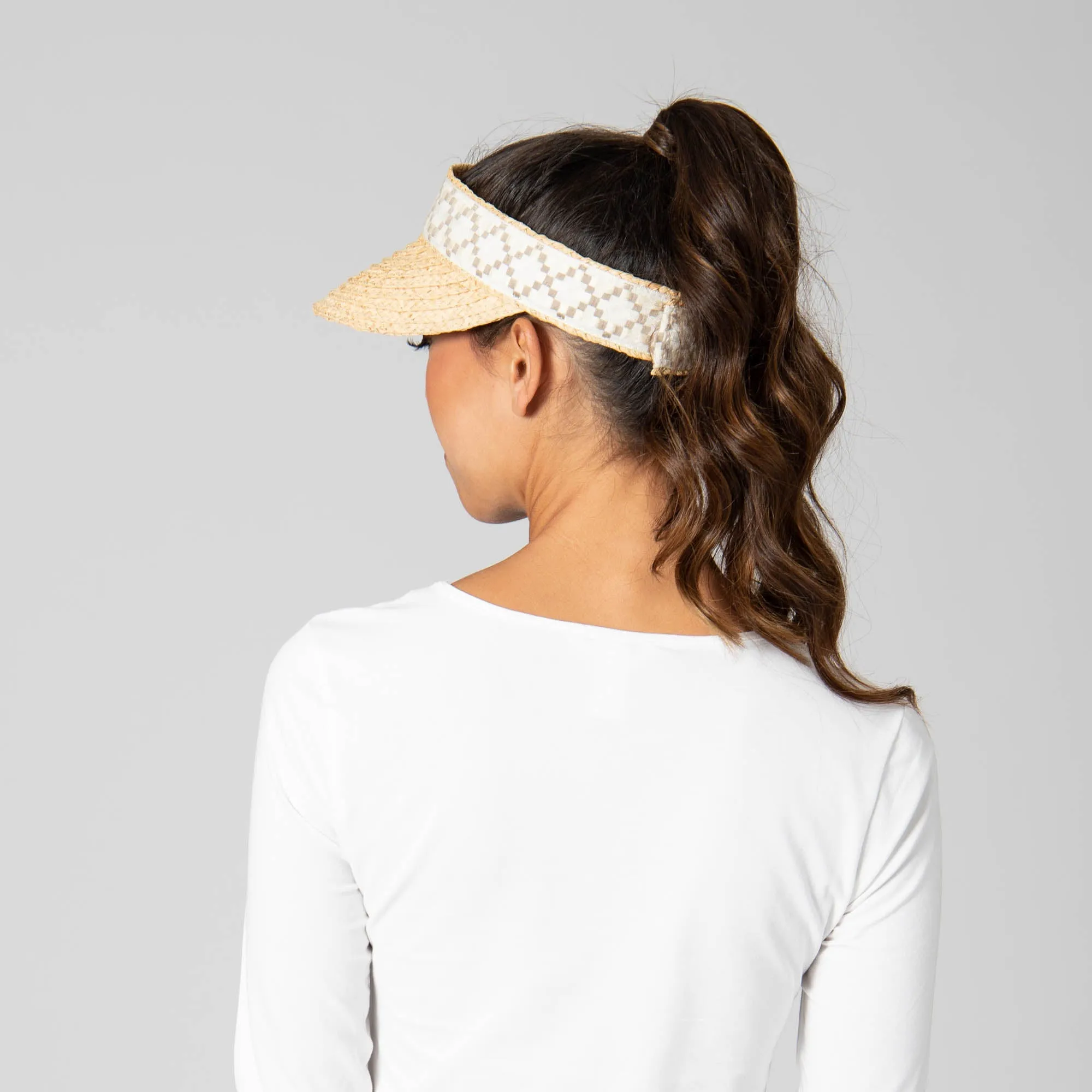 Past Noon - Women's Raffia Braid Visor with Jacquard Band