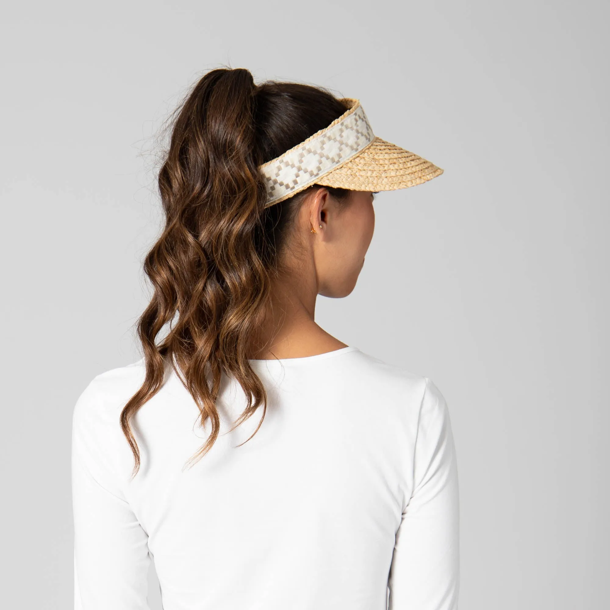 Past Noon - Women's Raffia Braid Visor with Jacquard Band