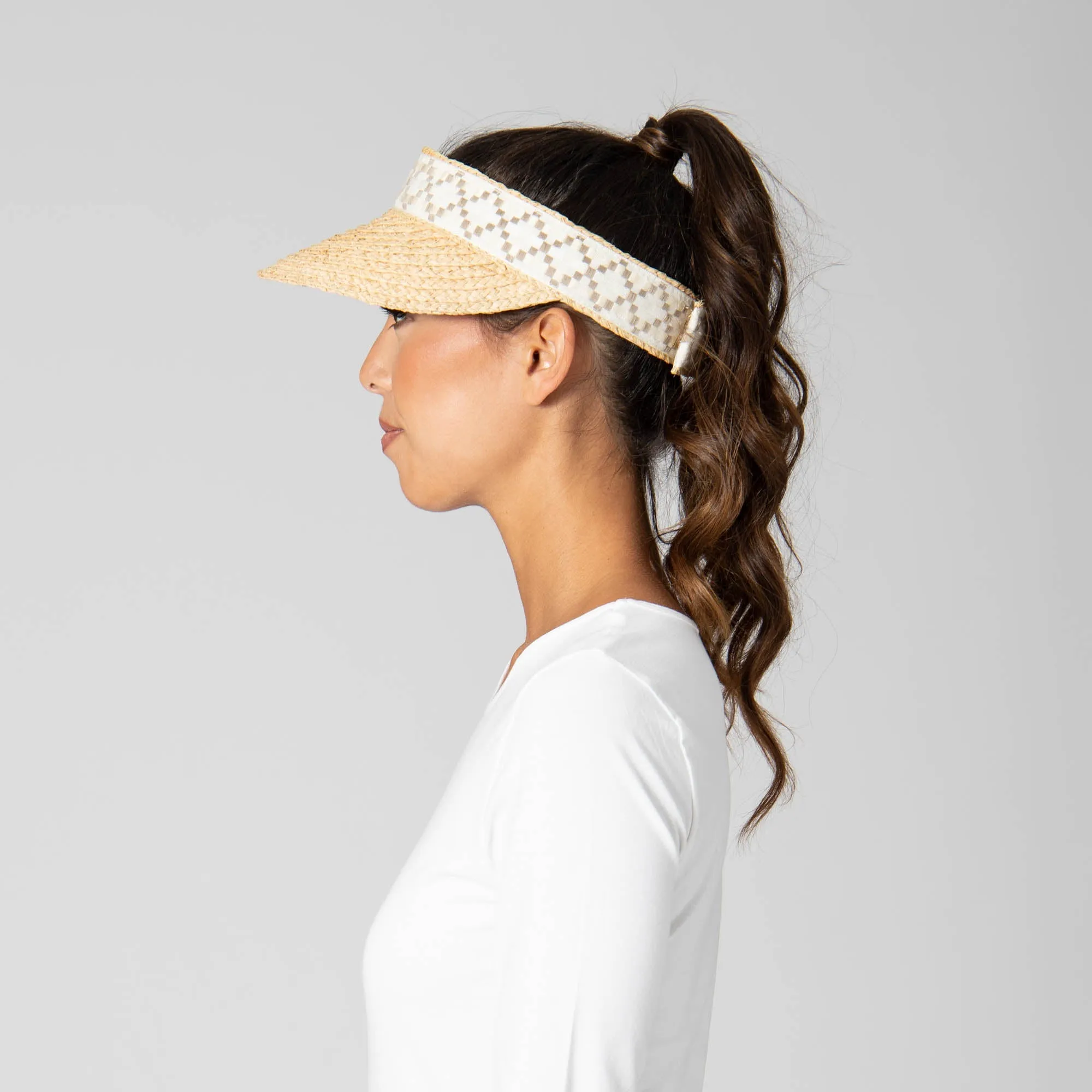 Past Noon - Women's Raffia Braid Visor with Jacquard Band