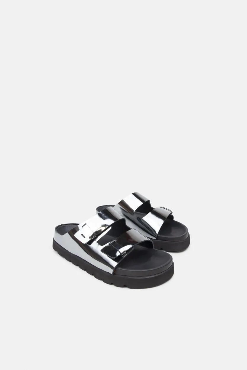 Pause Mirror Comfort Sandal | Shiny Gun metal