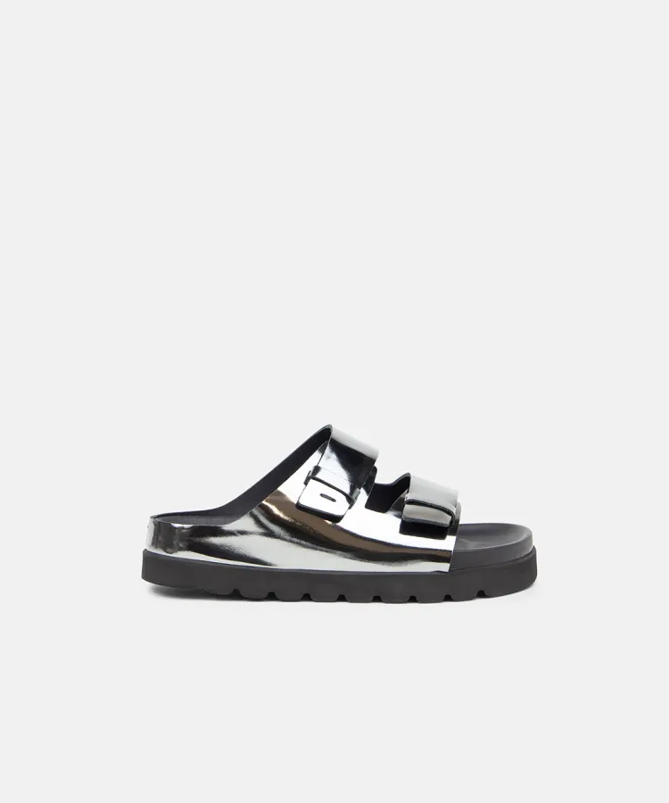 Pause Mirror Comfort Sandal | Shiny Gun metal