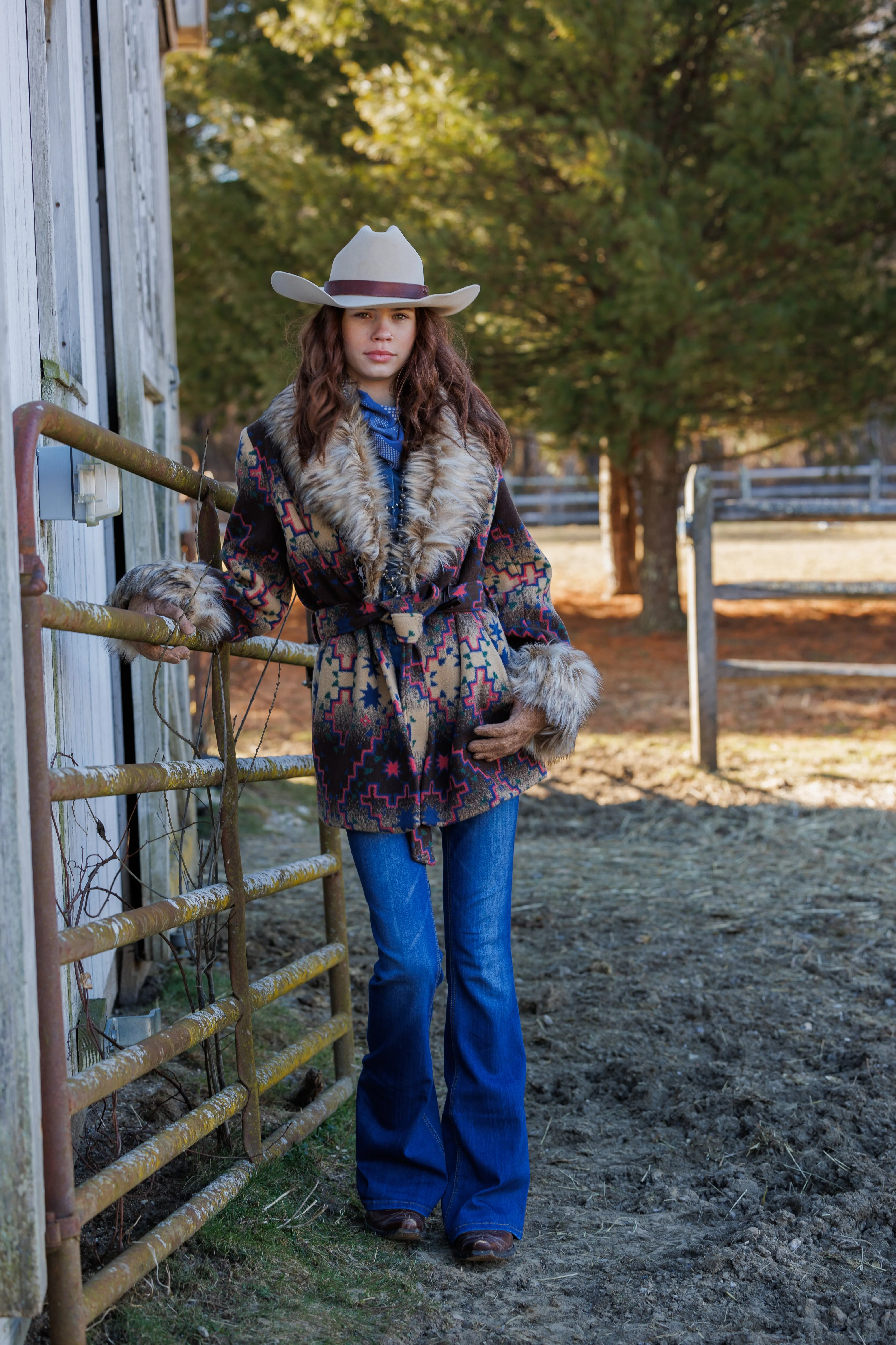 Plains Belted and Fur Jacket by Tasha Polizzi