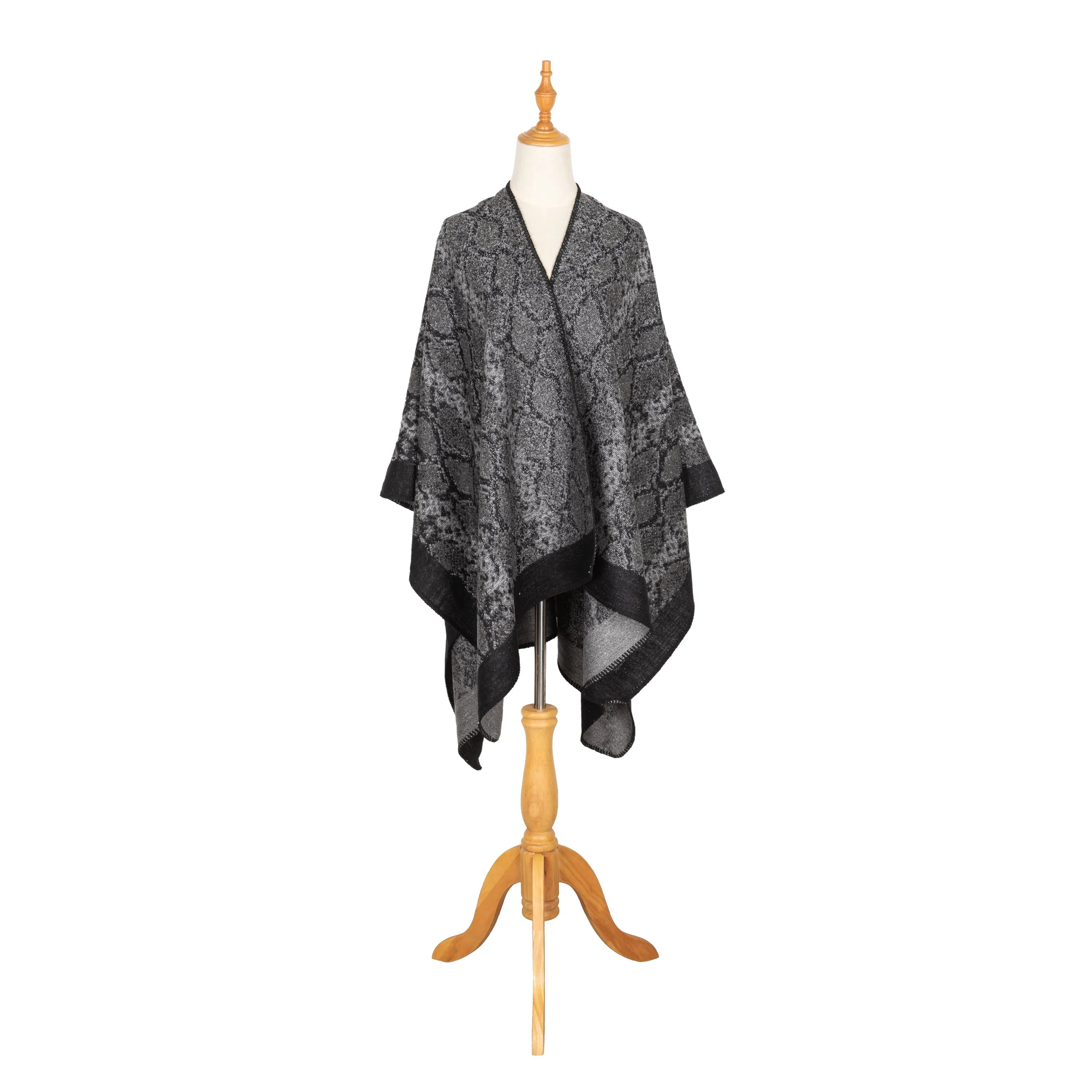 Reese - Womens Jacquard Snake Open Front Poncho