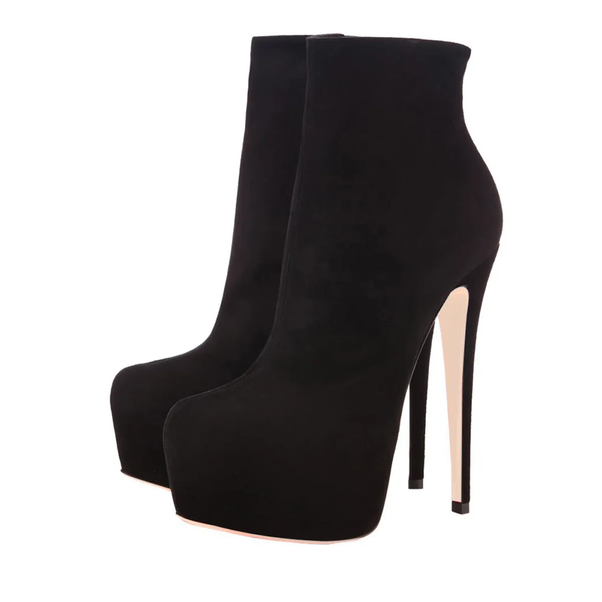 Round Toe Side Zipper Slim Ankle Boots