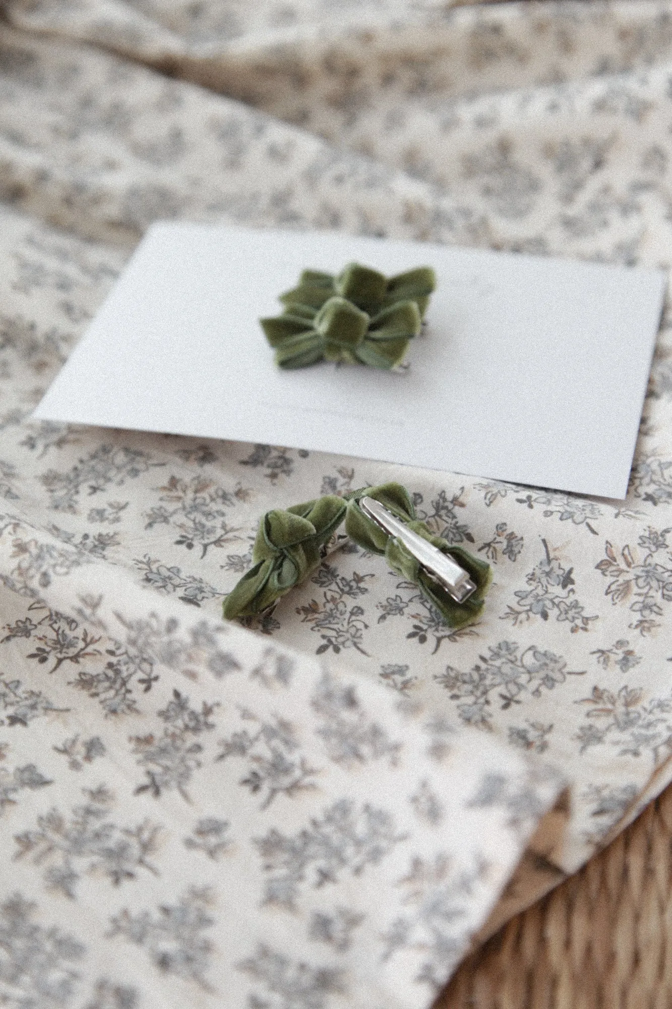 Sage Velvet Mini Bow Clips (2 pack)