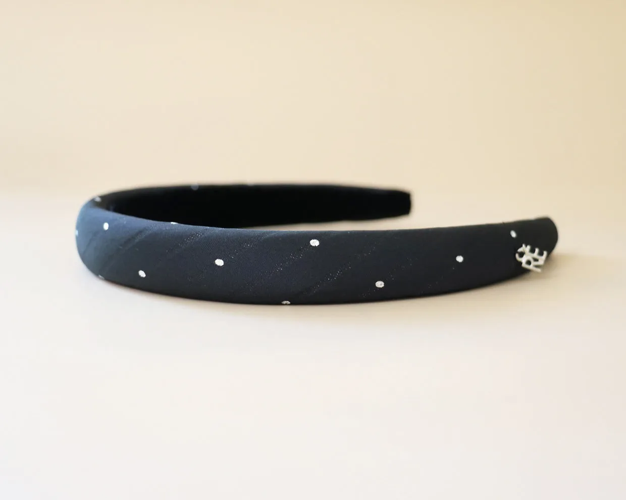 Slender Headband Navy Black Dot No Studs