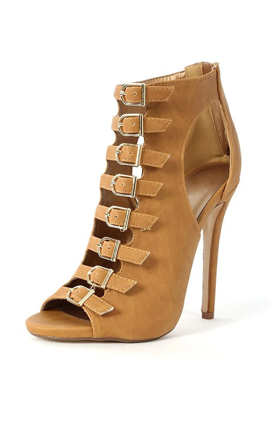 Strappy Buckle Cut Out Vegan Leatherette Stiletto Heels