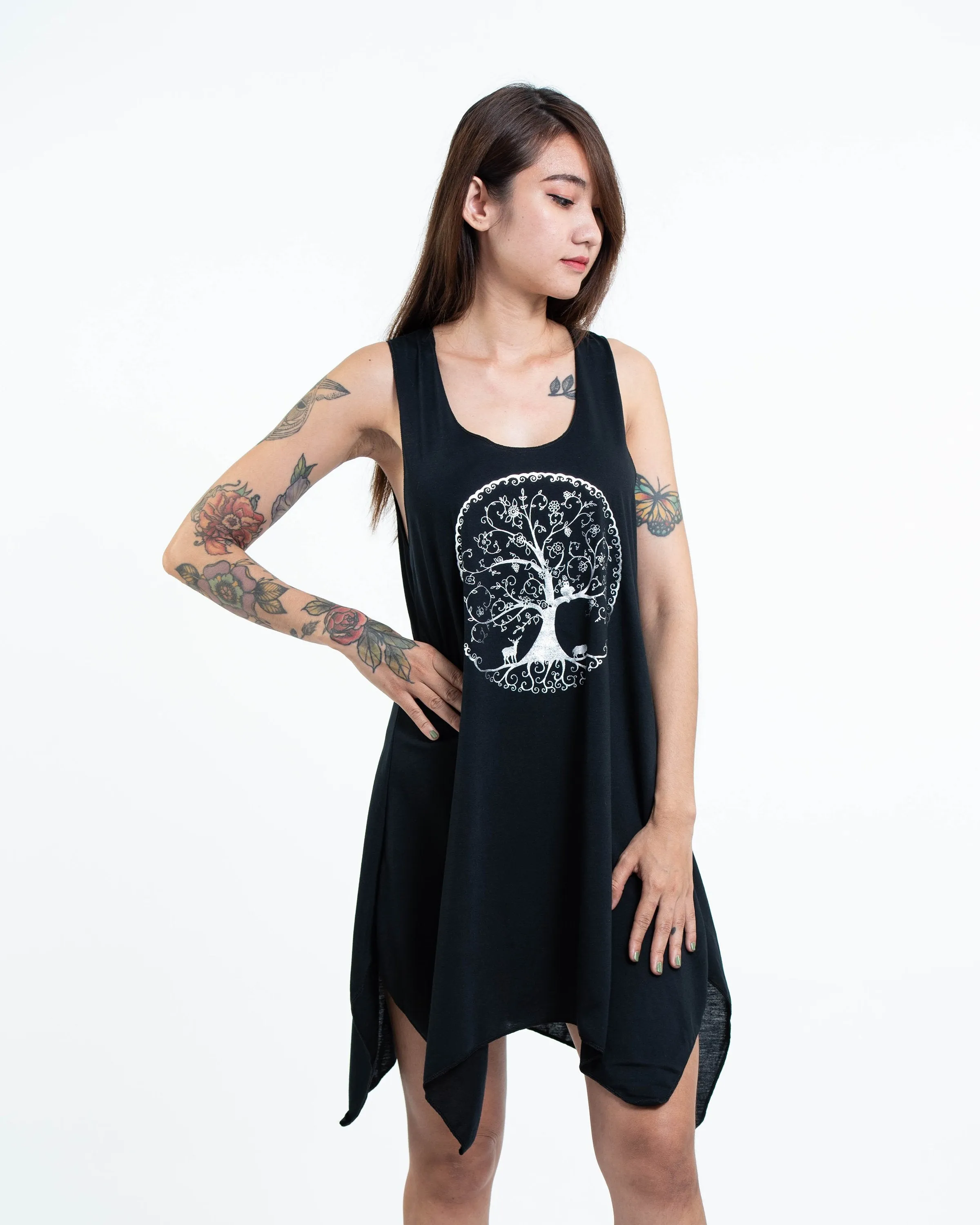 Super Soft Cotton Living Tree Tank Dress Silver on Black