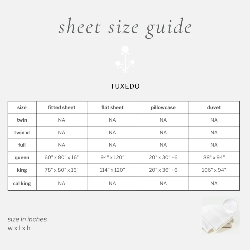 tuxedo sheet set with duvet cover