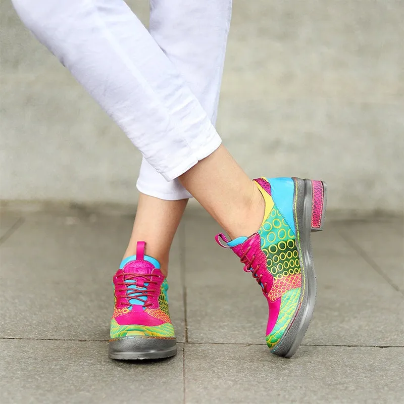 Women Fashion  Oxfords With Printing Lace-up Shoes in Rose Red