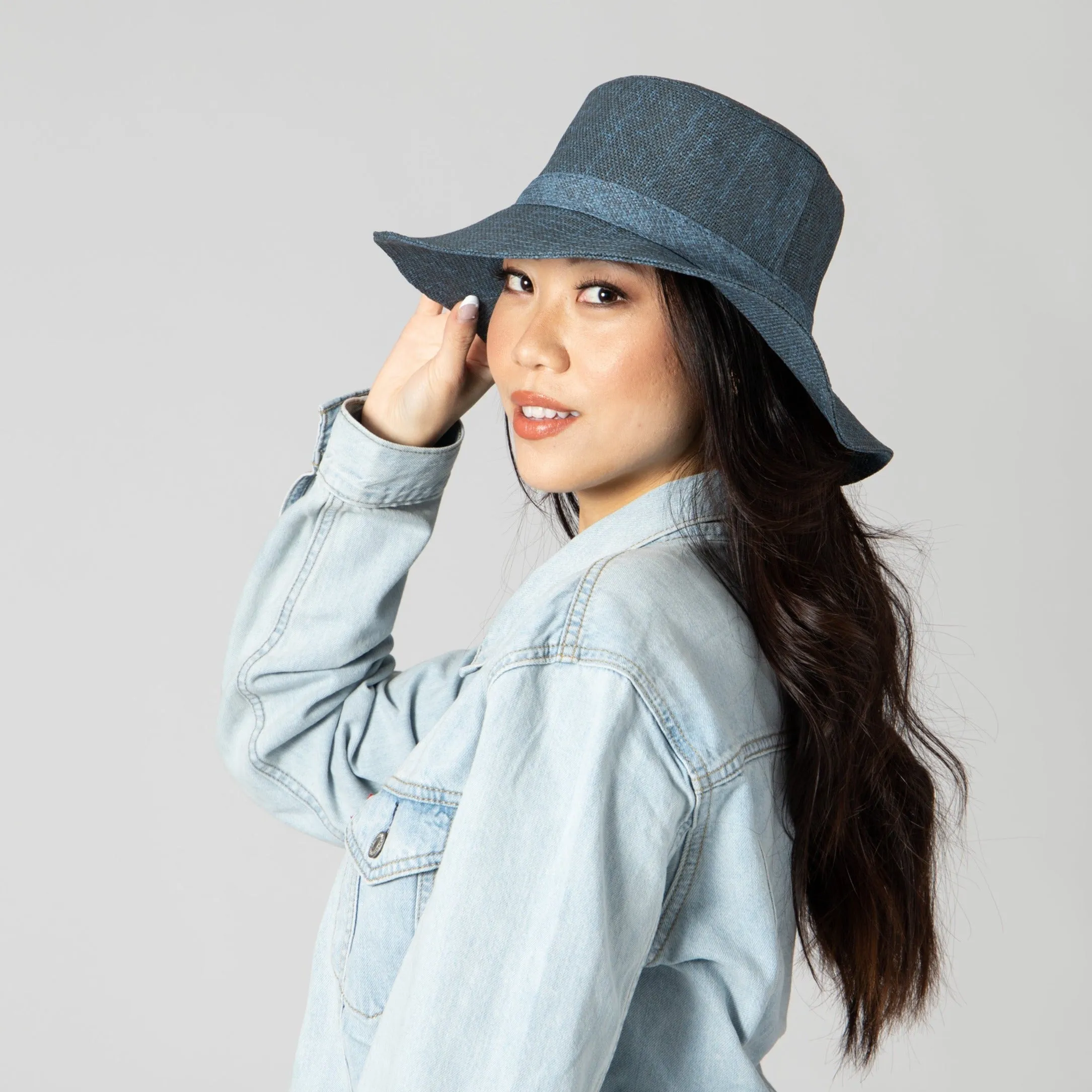 Women's Cut & Sew Wide Brim Woven Paper Bucket Hat