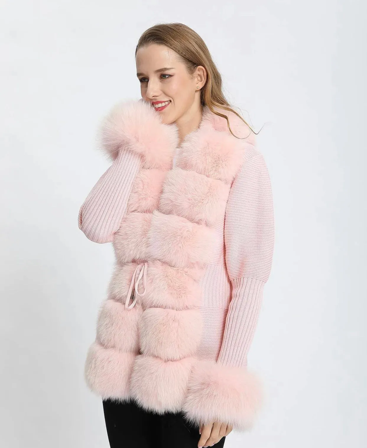 Womens ‘Lili’ knit cardigan jacket with fur trim - Pink