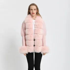 Womens ‘Lili’ knit cardigan jacket with fur trim - Pink