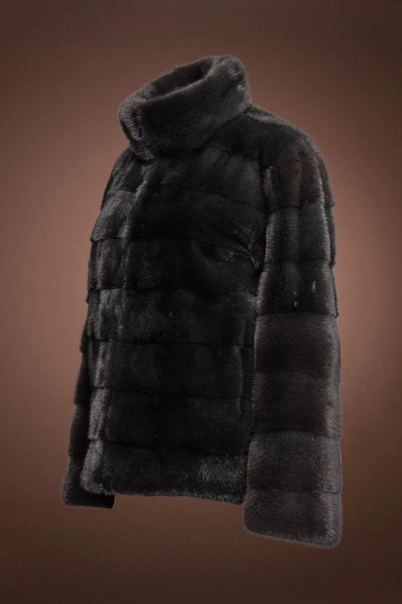 Zip Up Horizontal Slate Mink Fur Jacket