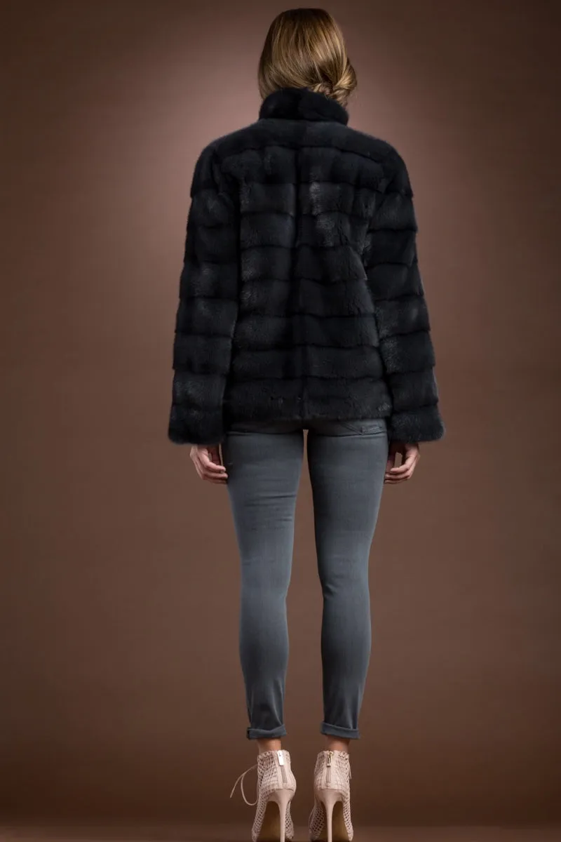 Zip Up Horizontal Slate Mink Fur Jacket